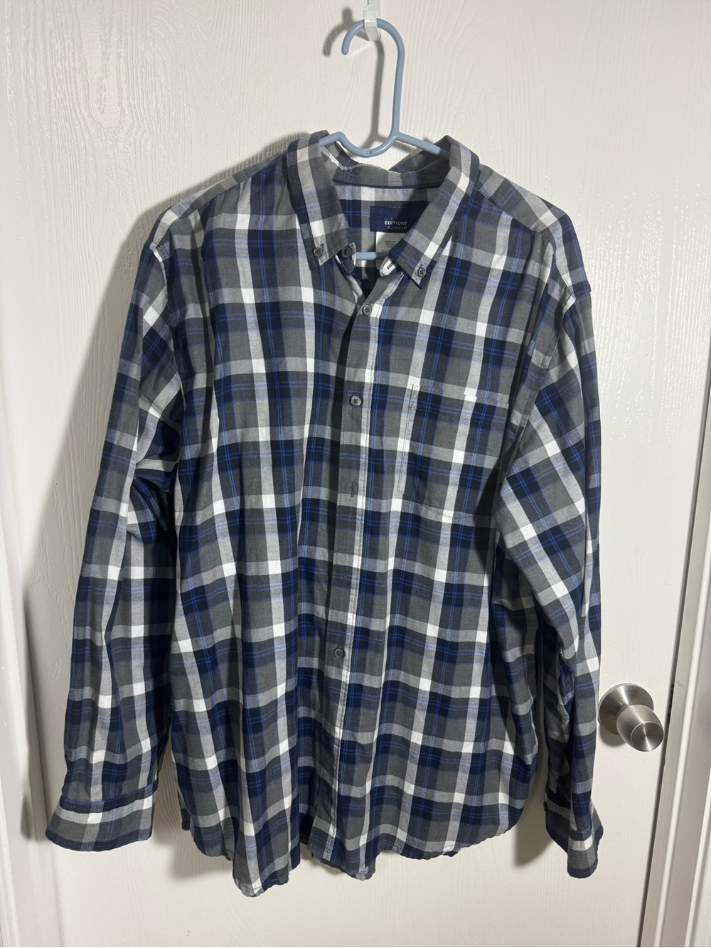 Basic Editions Blue, Gray & White Plaid Button-Down Shirt